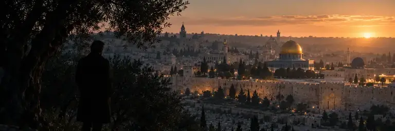 Illustration of the Temple Mount and Jerusalem at dawn